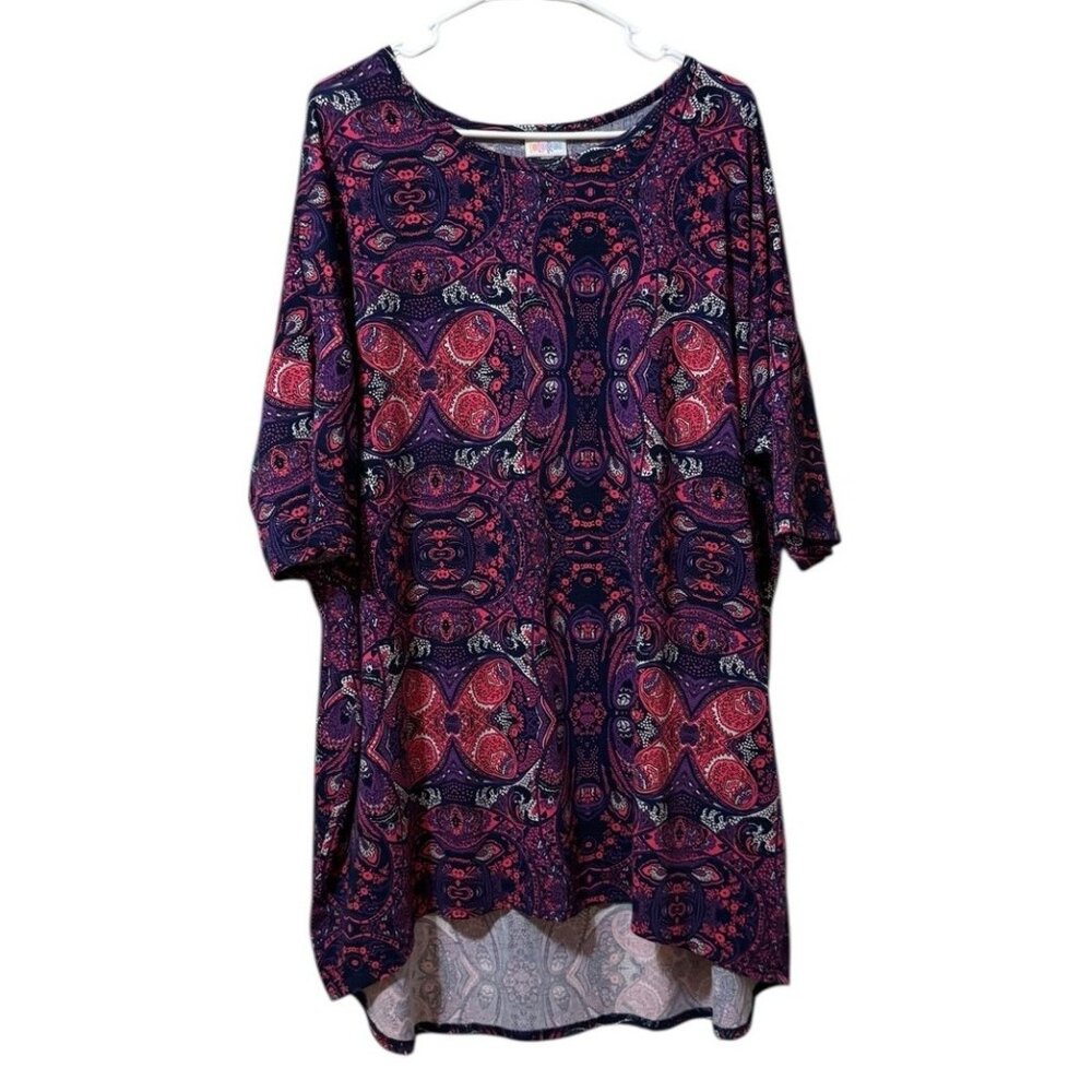 Lularoe Women Tunic Top Size 2XL Short Sleeve Stretch Paisley Shirt Loungewear